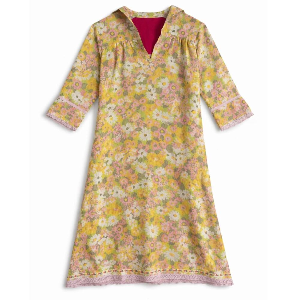Vintage 60s–70s handmade house dress yellow flowers cottagecore prairie